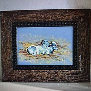 Studio 530 Photograph Framed Art by Connie L Thaxes Blue and White Ox Lying Down